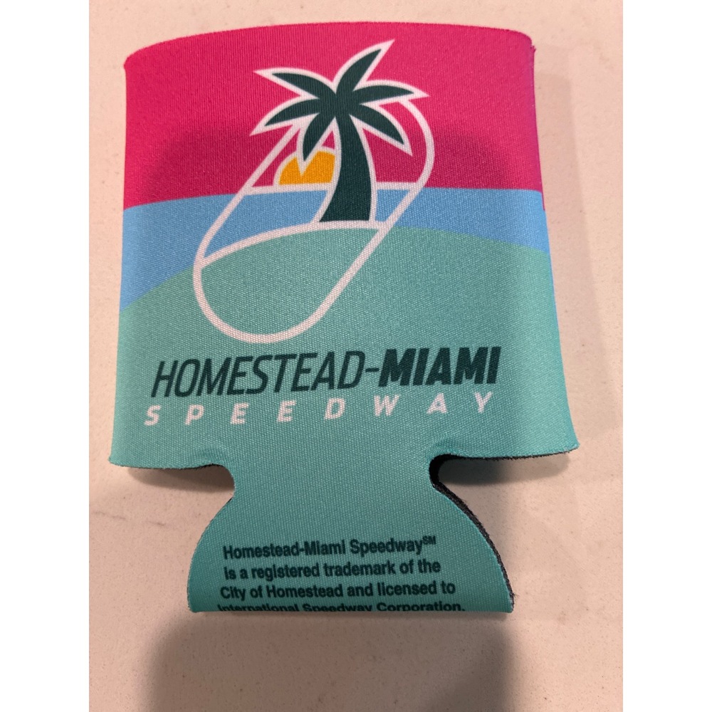 Homestead-Miami Speedway WinCraft Can Cooler Palm Tree Pink Teal NASCAR Koozie
